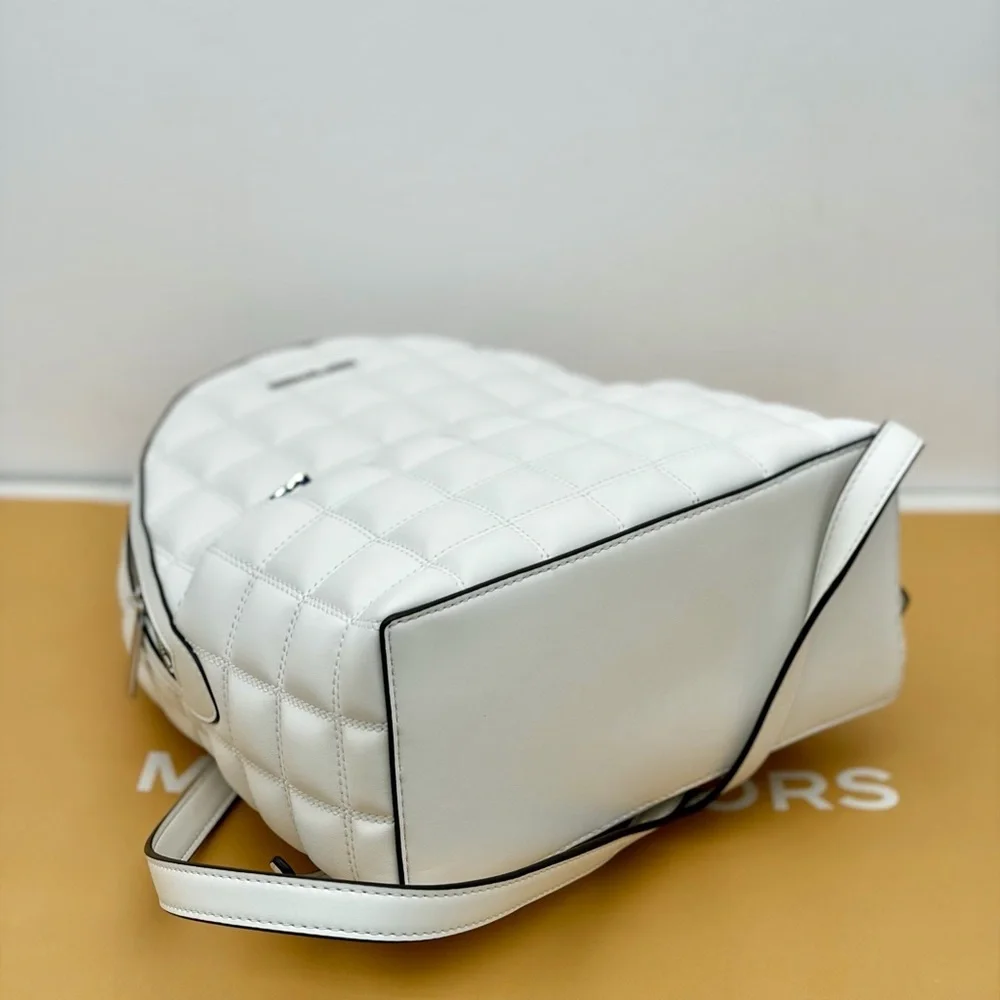 Michael Kors Sheila Quilted Medium Backpack with Top Handle Optic White